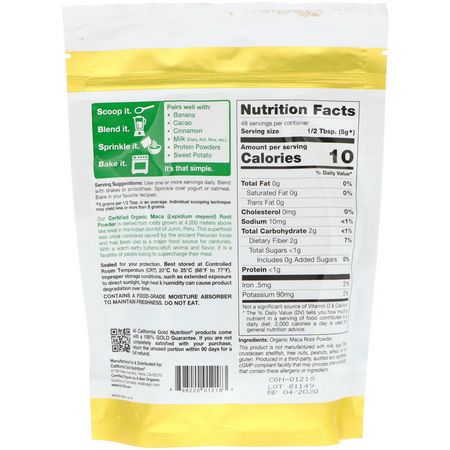 California Gold Nutrition, Superfoods, Organic Maca Root Powder, 8.5 oz (240 g):Maca, المعالجة المثلية