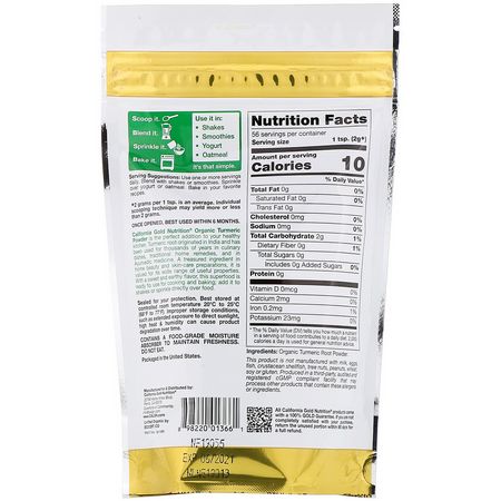 California Gold Nutrition, Superfoods, Organic Turmeric Powder, 4 oz (114 g):الكركمين, الكركم