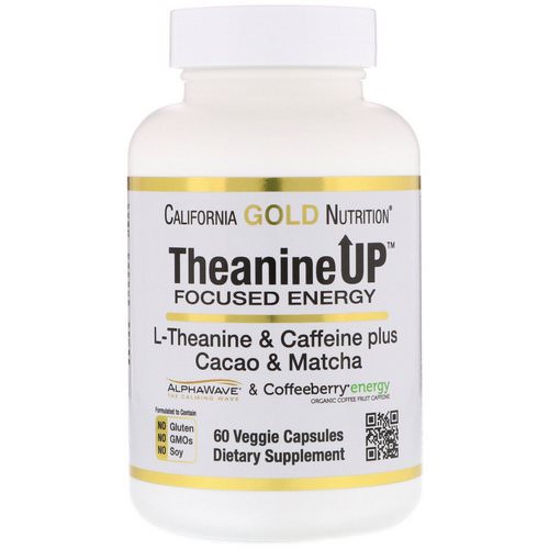 California Gold Nutrition, TheanineUP Focused Energy, L-Theanine & Caffeine, 60 Veggie Capsules فوائد