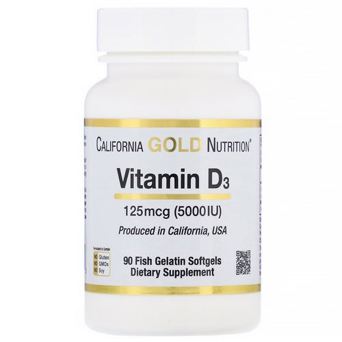 California Gold Nutrition, Vitamin D3, 125 mcg (5,000 IU), 90 Fish Gelatin Softgels فوائد