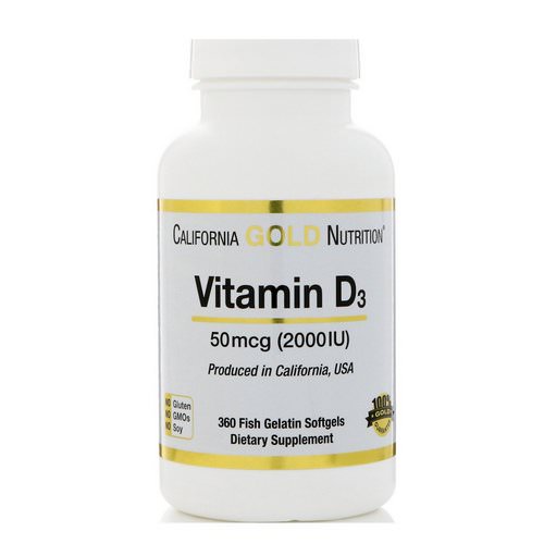 California Gold Nutrition, Vitamin D3, 50 mcg (2000 IU), 360 Fish Gelatin Softgels فوائد