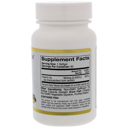 California Gold Nutrition, Vitamin D3, 50 mcg (2000 IU), 90 Fish Gelatin Softgels:D3 Cholecalciferol, فيتامين D