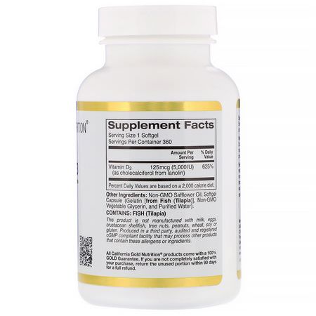 California Gold Nutrition, Vitamin D3, 125 mcg (5,000 IU), 360 Fish Gelatin Softgels:D3 Cholecalciferol, فيتامين D