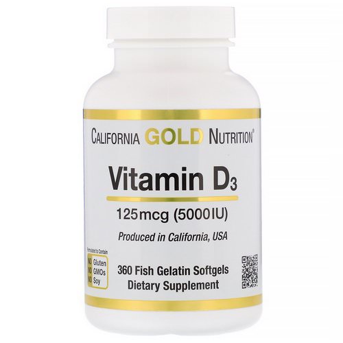 California Gold Nutrition, Vitamin D3, 125 mcg (5,000 IU), 360 Fish Gelatin Softgels فوائد