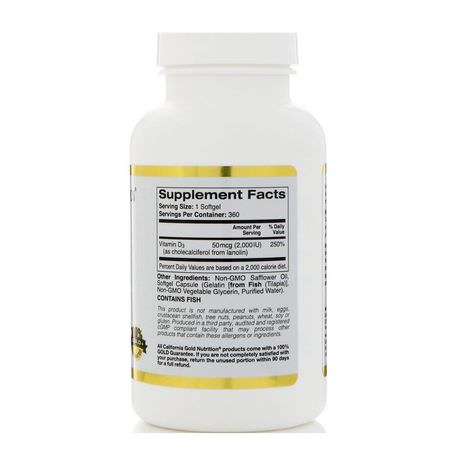 California Gold Nutrition, Vitamin D3, 50 mcg (2000 IU), 360 Fish Gelatin Softgels:D3 Cholecalciferol, فيتامين D