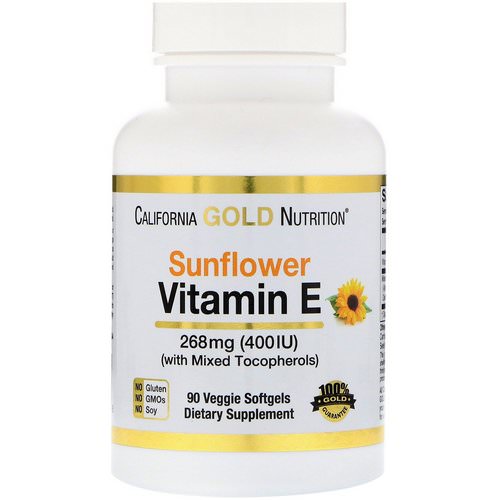 California Gold Nutrition, Sunflower Vitamin E, with Mixed Tocopherols, 400 IU, 90 Veggie Softgels فوائد