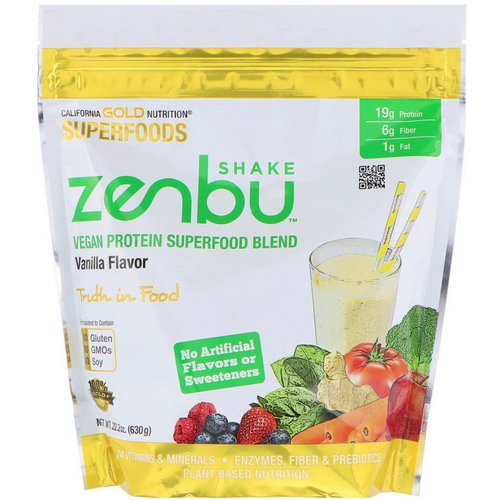 California Gold Nutrition, Zenbu Shake, Vegan Protein Superfood Blend, Vanilla Flavor, 1.4 lbs (630 g) فوائد