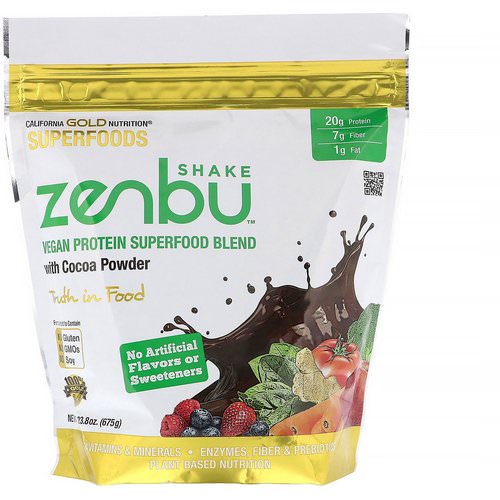 California Gold Nutrition, Zenbu Shake, Vegan Protein Superfood Blend with Cocoa Powder, 1.48 lbs (675 g) فوائد