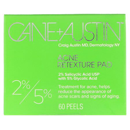 Cane + Austin, Acne Retexture Pad, 2% Salicylic Acid / 5% Glycolic Acid, 60 Peels:علاجات العي,ب ,الأمصال