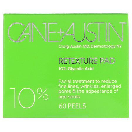 Cane + Austin, Retexture Pad, 10% Glycolic Acid, 60 Peels:الأمصال, العلاجات
