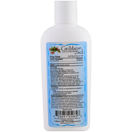 Caribbean Solutions, Sol Kid Kare, SPF 30, Water Resistant, 6 oz:Body Sunscreen