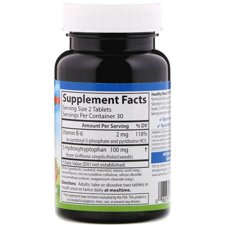 Carlson Labs, Healthy Mood, 5-HTP Elite, Natural Raspberry Flavor, 100 mg, 60 Tablets:هد,ء, 5 HTP