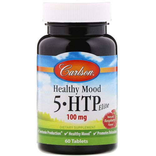 Carlson Labs, Healthy Mood, 5-HTP Elite, Natural Raspberry Flavor, 100 mg, 60 Tablets فوائد