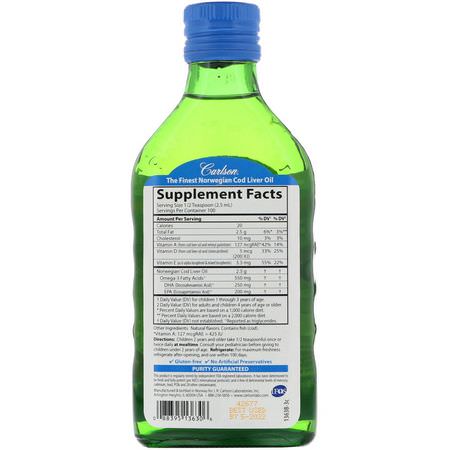 Carlson Labs, Kid's, Norwegian Cod Liver Oil, Bubble Gum, 8.4 fl oz (250 ml):Omegas, DHA للأطفال