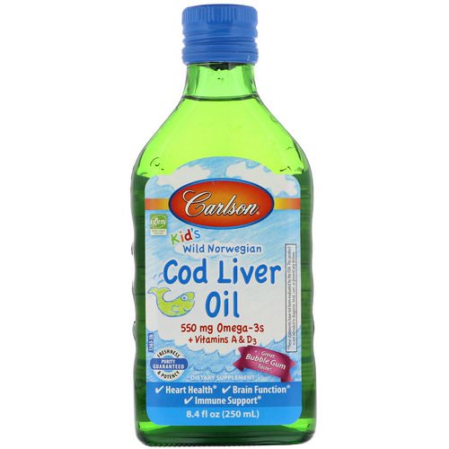 Carlson Labs, Kid's, Norwegian Cod Liver Oil, Bubble Gum, 8.4 fl oz (250 ml) فوائد