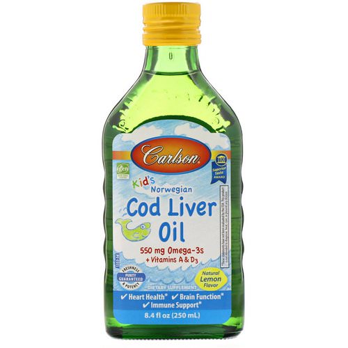 Carlson Labs, Kid's, Norwegian Cod Liver Oil, Natural Lemon Flavor, 8.4 fl oz (250 ml) فوائد