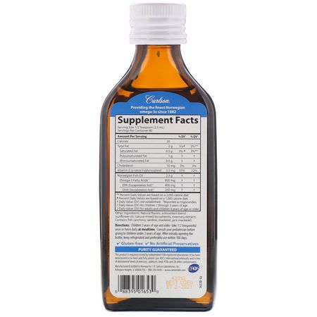 Carlson Labs, Kid's,Norwegian, The Very Finest Fish Oil, Natural Orange Flavor, 6.7 fl oz (200 ml):أ,ميغا, DHA للأطفال
