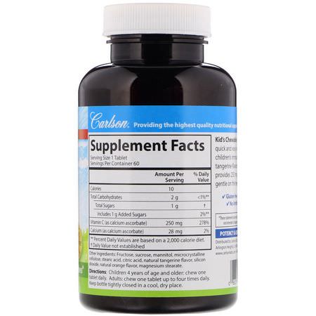 Carlson Labs, Kids, Chewable Vitamin C, Natural Tangerine Flavor, 250 mg, 60 Vegetarian Tablets:الأنفل,نزا ,السعال