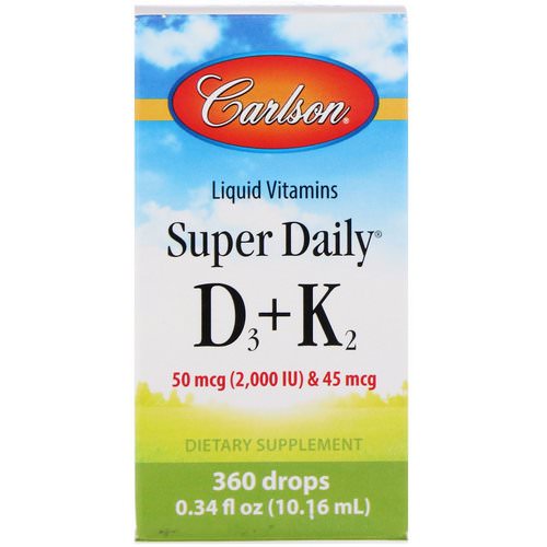 Carlson Labs, Liquid Vitamins, Super Daily D3+K2, 50 mcg (2,000 IU) & 45 mcg, 0.34 fl oz (10.16 ml) فوائد