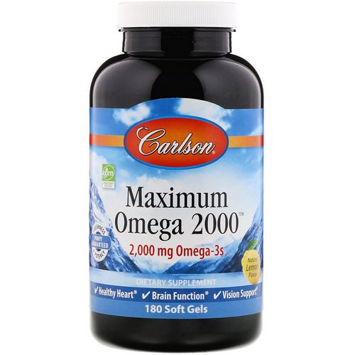 Carlson Labs, Maximum Omega 2000, Natural Lemon, 2,000 mg, 180 Soft Gels فوائد
