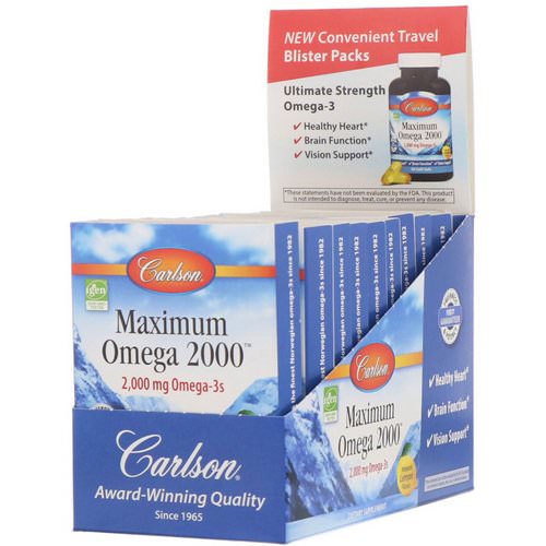 Carlson Labs, Maximum Omega 2000, Natural Lemon Flavor, 2,000 mg, 10 Pack, 10 Soft Gels Each فوائد