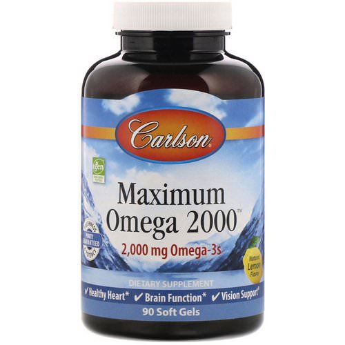 Carlson Labs, Maximum Omega 2000, Natural Lemon Flavor, 2,000 mg, 90 Soft Gels فوائد