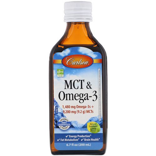 Carlson Labs, MCT & Omega-3, Natural Lemon Lime, 6.7 fl oz (200 ml) فوائد