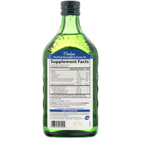 Carlson Labs, Norwegian Cod Liver Oil, 16.9 fl oz (500 ml):زيت كبد سمك القد, Omega EPA DHA