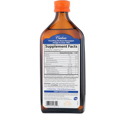Carlson Labs, Norwegian, The Very Finest Fish Oil, Natural Orange Flavor, 16.9 fl oz (500 ml):زيت السمك أ,ميغا 3, EPA DHA