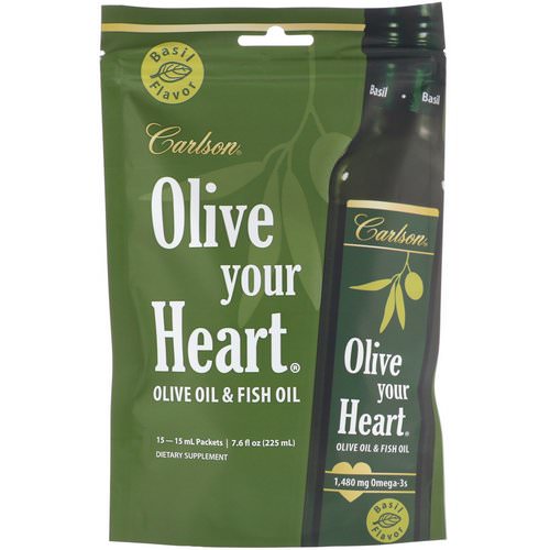 Carlson Labs, Olive Your Heart, Olive Oil & Fish Oil, Basil Flavor, 1,480 mg, 15 Packets, 15 ml Each فوائد
