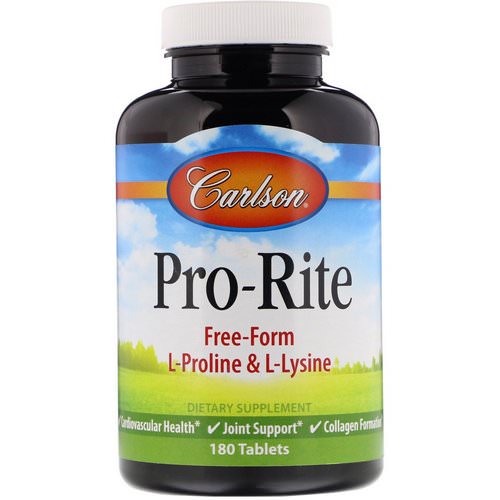 Carlson Labs, Pro-Rite, Free-Form L-Proline & L-Lysine, 180 Tablets فوائد