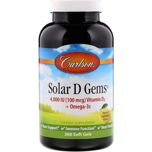 Carlson Labs, Solar D Gems, Natural Lemon Flavor, 4000 IU, 360 Soft Gels فوائد