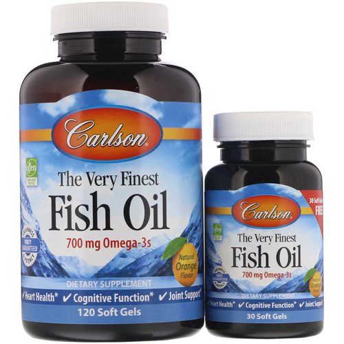 Carlson Labs, The Very Finest Fish Oil, Natural Orange Flavor, 700 mg, 120 + 30 Free Soft Gels فوائد