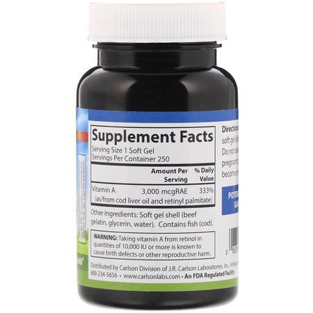 Carlson Labs, Vitamin A, 10,000 IU, 250 Soft Gels:فيتامين أ, الفيتامينات