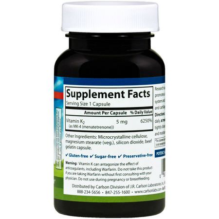 Carlson Labs, Vitamin K2, 5 mg, 60 Capsules:فيتامين K, الفيتامينات