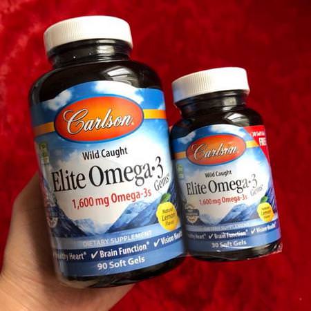 Carlson Labs, Wild Caught, Elite Omega-3 Gems, Natural Lemon Flavor, 1,600 mg, 180 Soft Gels