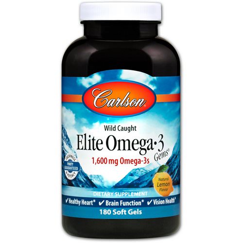 Carlson Labs, Wild Caught, Elite Omega-3 Gems, Natural Lemon Flavor, 1,600 mg, 180 Soft Gels فوائد