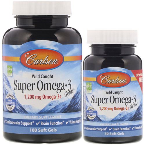 Carlson Labs, Wild Caught, Super Omega-3 Gems, 1,200 mg, 100 + 30 Soft Gels فوائد