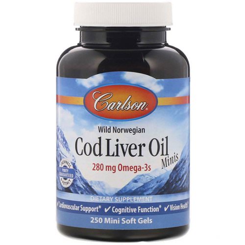 Carlson Labs, Wild Norwegian Cod Liver Oil Minis, 250 Mini Soft Gels فوائد