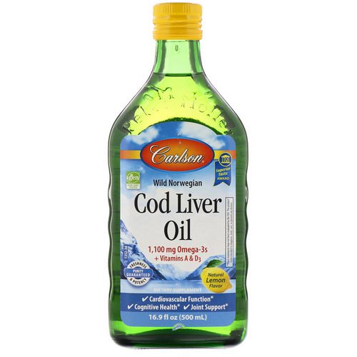 Carlson Labs, Wild Norwegian Cod Liver Oil, Natural Lemon Flavor, 16.9 fl oz (500 ml) فوائد