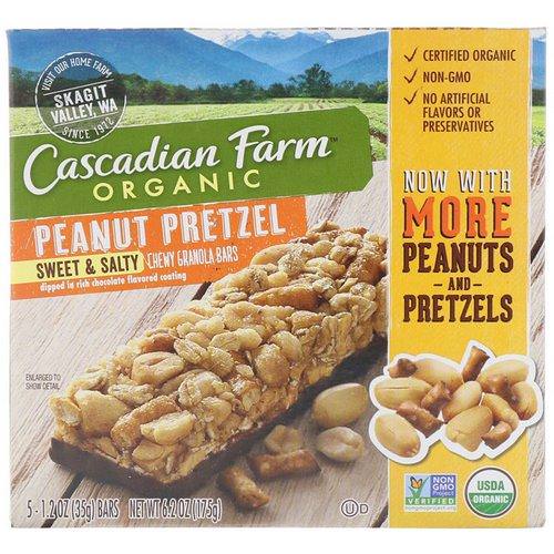 Cascadian Farm, Organic, Chewy Granola Bars, Sweet & Salty, Peanut Pretzel, 5 Bars, 1.2 oz (35 g) Each فوائد