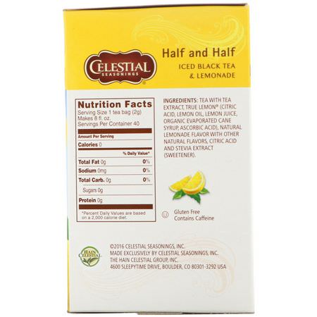 Celestial Seasonings, Iced Black Tea & Lemonade, Half and Half, 40 Tea Bags, 3.0 oz (85 g):الشاي الأس,د ,الشاي المثلج