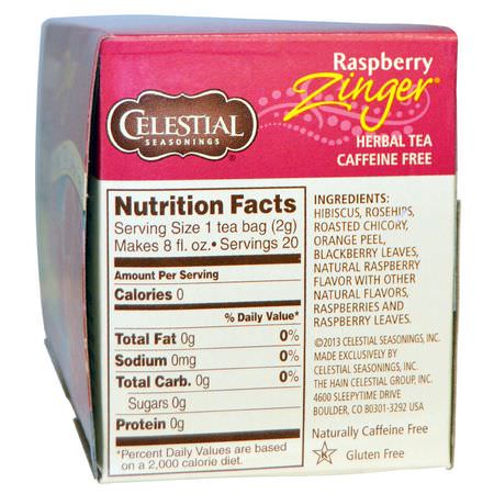 Celestial Seasonings, Herbal Tea, Caffeine Free, Raspberry Zinger, 20 Tea Bags, 1.6 oz (45 g):شاي الف,اكه, شاي الأعشاب