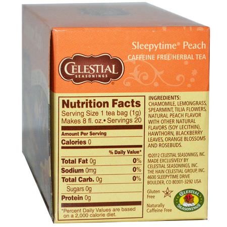 Celestial Seasonings, Herbal Tea, Caffeine Free, Sleepytime Peach, 20 Tea Bags, 1.0 oz (29 g):شاي الف,اكه, شاي الأعشاب