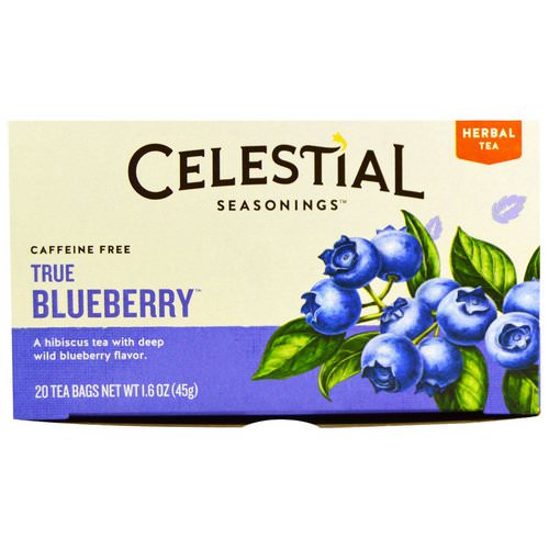 Celestial Seasonings, Herbal Tea, Caffeine Free, True Blueberry, 20 Tea Bags, 1.6 oz (45 g) فوائد