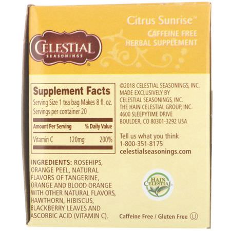 Celestial Seasonings, Herbal Tea, Citrus Sunrise, Caffeine Free, 20 Tea Bags, 1.7 oz (47 g):شاي الأعشاب