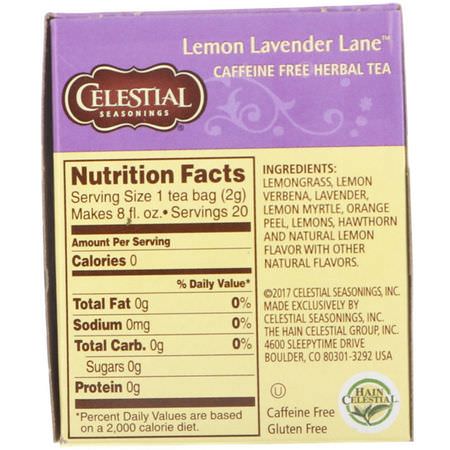 Celestial Seasonings, Herbal Tea, Lemon Lavender Lane, Caffeine Free, 20 Tea Bags, 1.1 oz (31 g):شاي الأعشاب