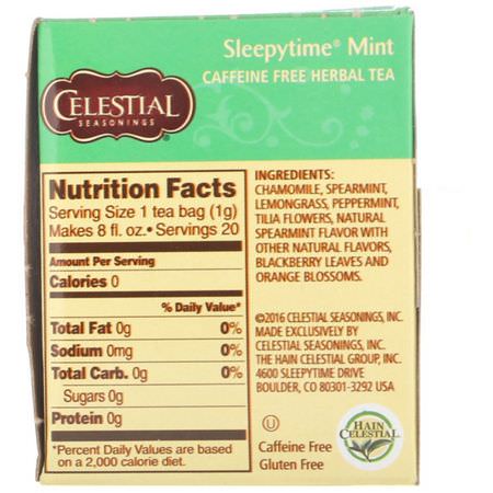 Celestial Seasonings, Herbal Tea, Sleepytime Mint, Caffeine Free, 20 Tea Bags, 1.0 oz (29 g):شاي طبي, شاي أعشاب