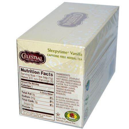 Celestial Seasonings, Herbal Tea, Sleepytime Vanilla, Caffeine Free, 20 Tea Bags, 1.0 oz (29 g):شاي طبي, شاي أعشاب