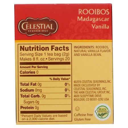 Celestial Seasonings, Rooibos Tea, Madagascar Vanilla, Caffeine Free, 20 Tea Bags, 1.5 oz (42 g):شاي Rooibos
